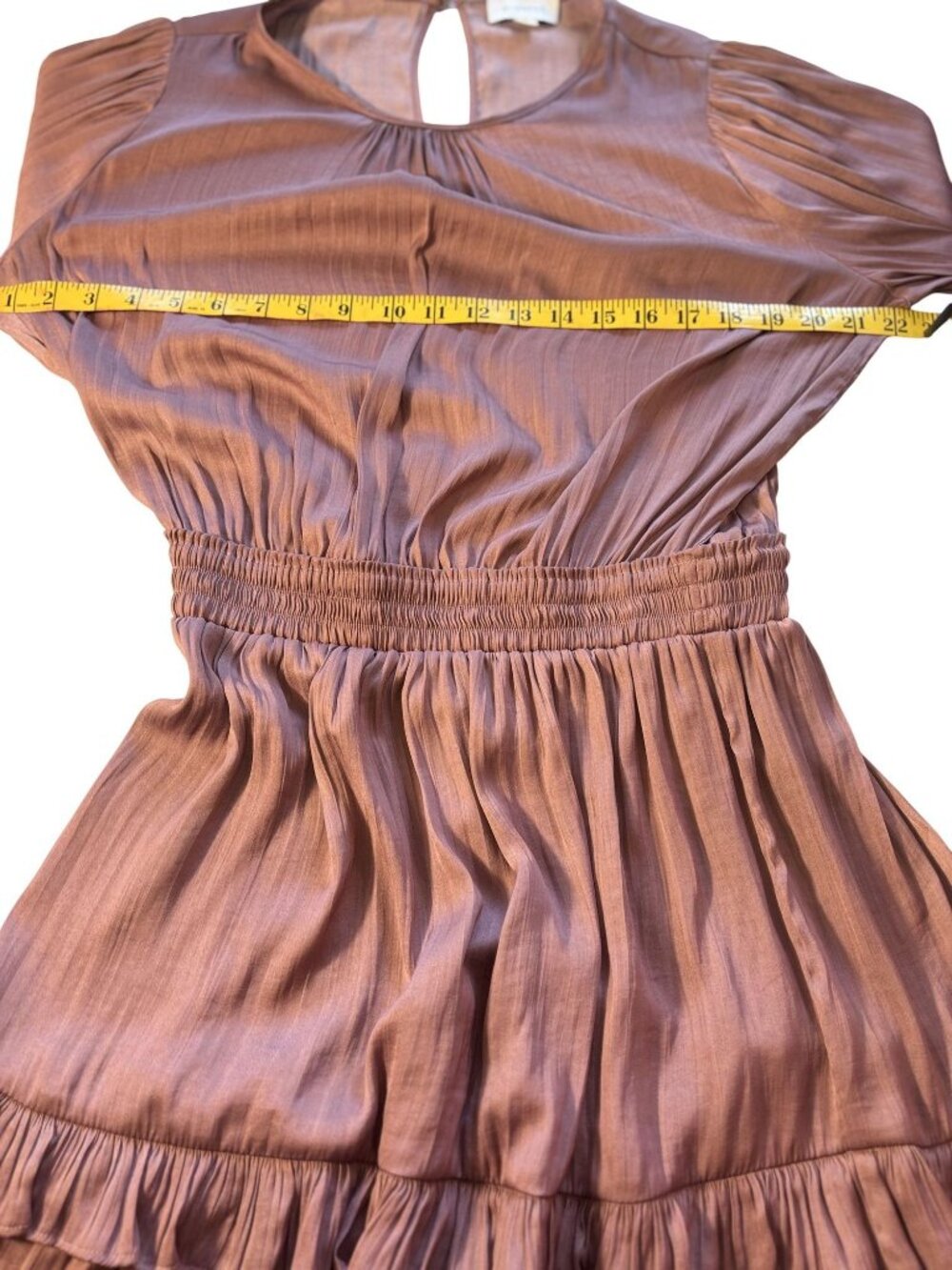 Evereve Mauve Long-Sleeve Ruffle Mini Dress With Smocked Waist Size Medium - Picture 7 of 11